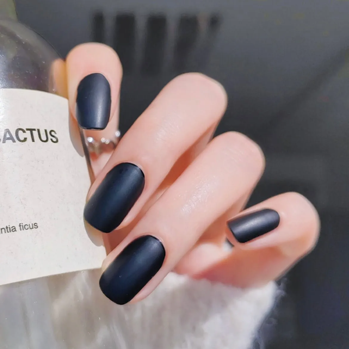 Matte Black Semi-Cured Gel Nail Wraps for a bold and elegant manicure.