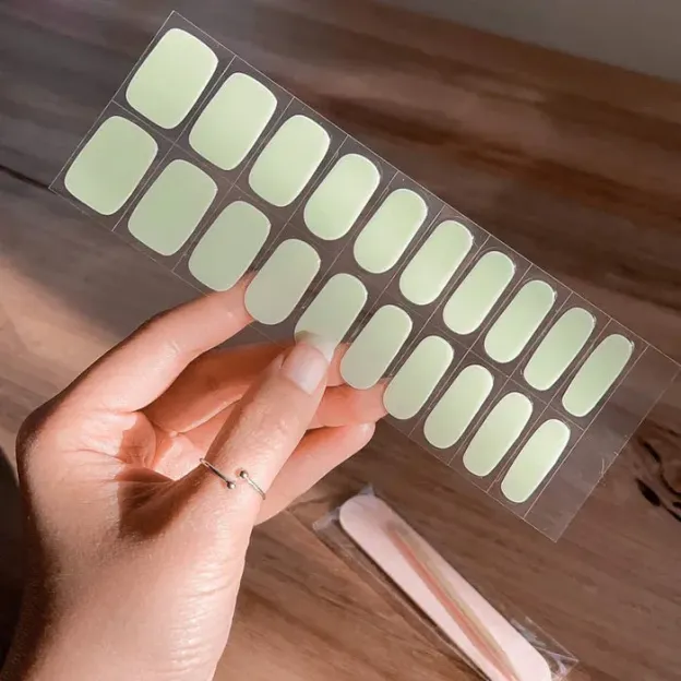 Mint green gel nail wraps for minimalist style