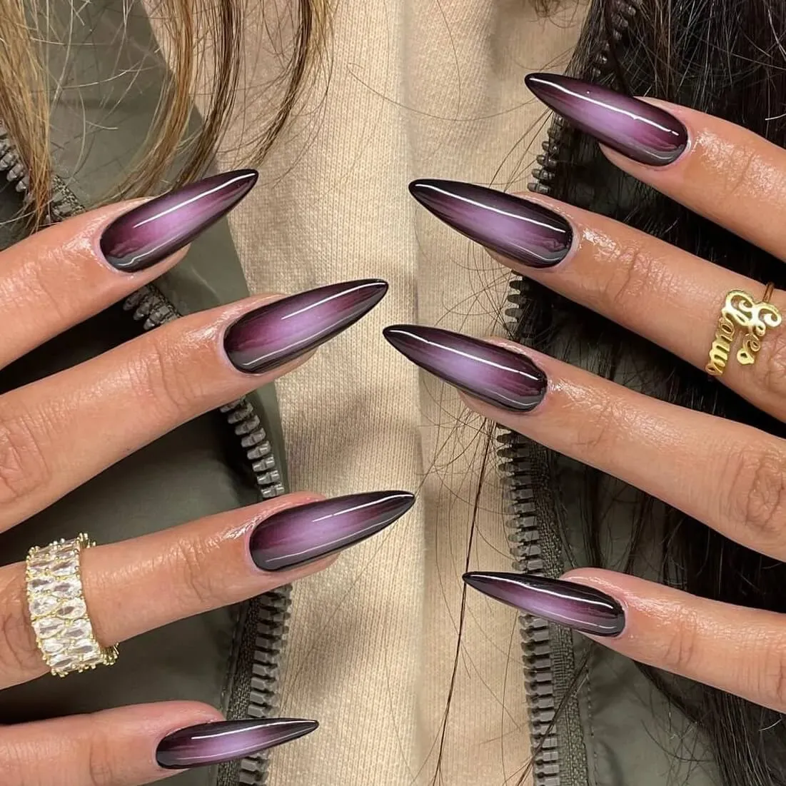 Mystic Plum Gel Nail Wraps featuring a magnetic cat-eye effect for bold plum nail art.