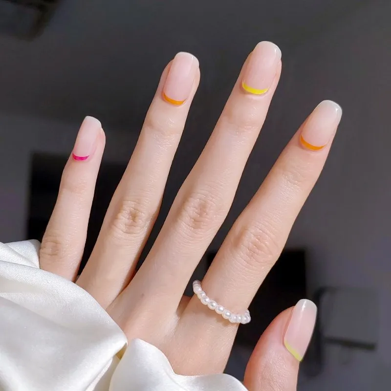 Neon French Tips Gel Nail Wraps showcasing a colorful and minimalist French manicure design.