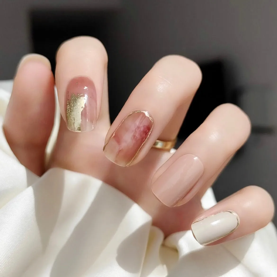 Nude Marble Gel Nail Wraps featuring a sophisticated marble pattern, ideal for creating an elegant and timeless manicure.