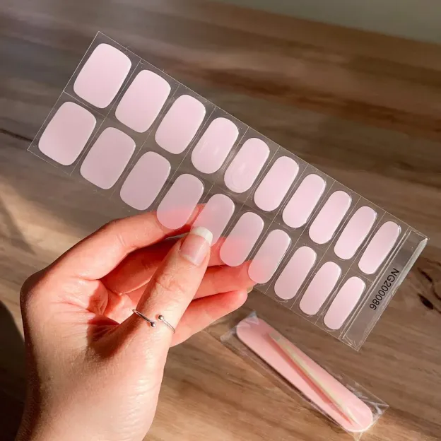 Nude Pink Semi-Cured UV Gel Nail Wraps for a minimalist and elegant manicure.