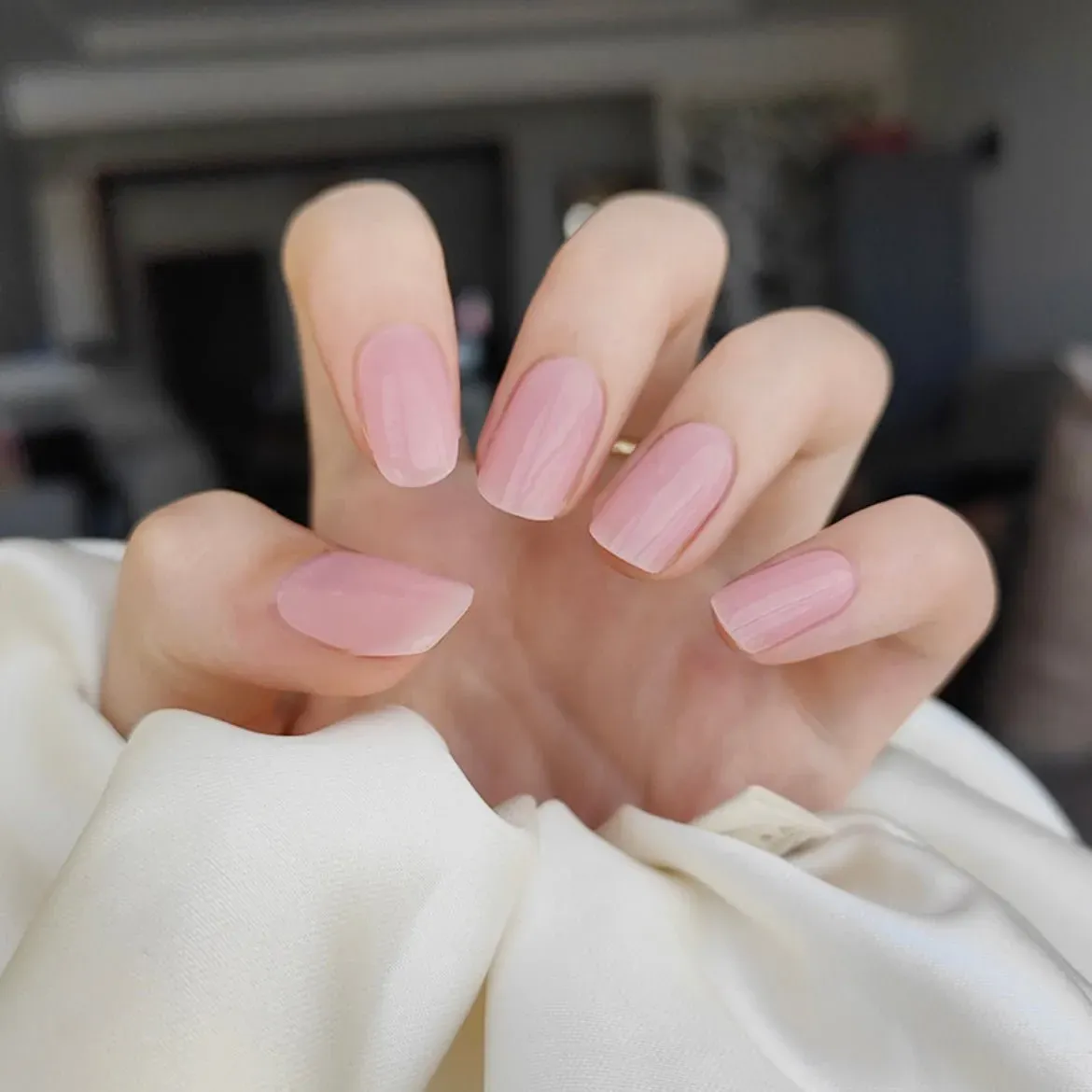 Nude Pink Semi-Cured UV Gel Nail Wraps for a minimalist and elegant manicure.
