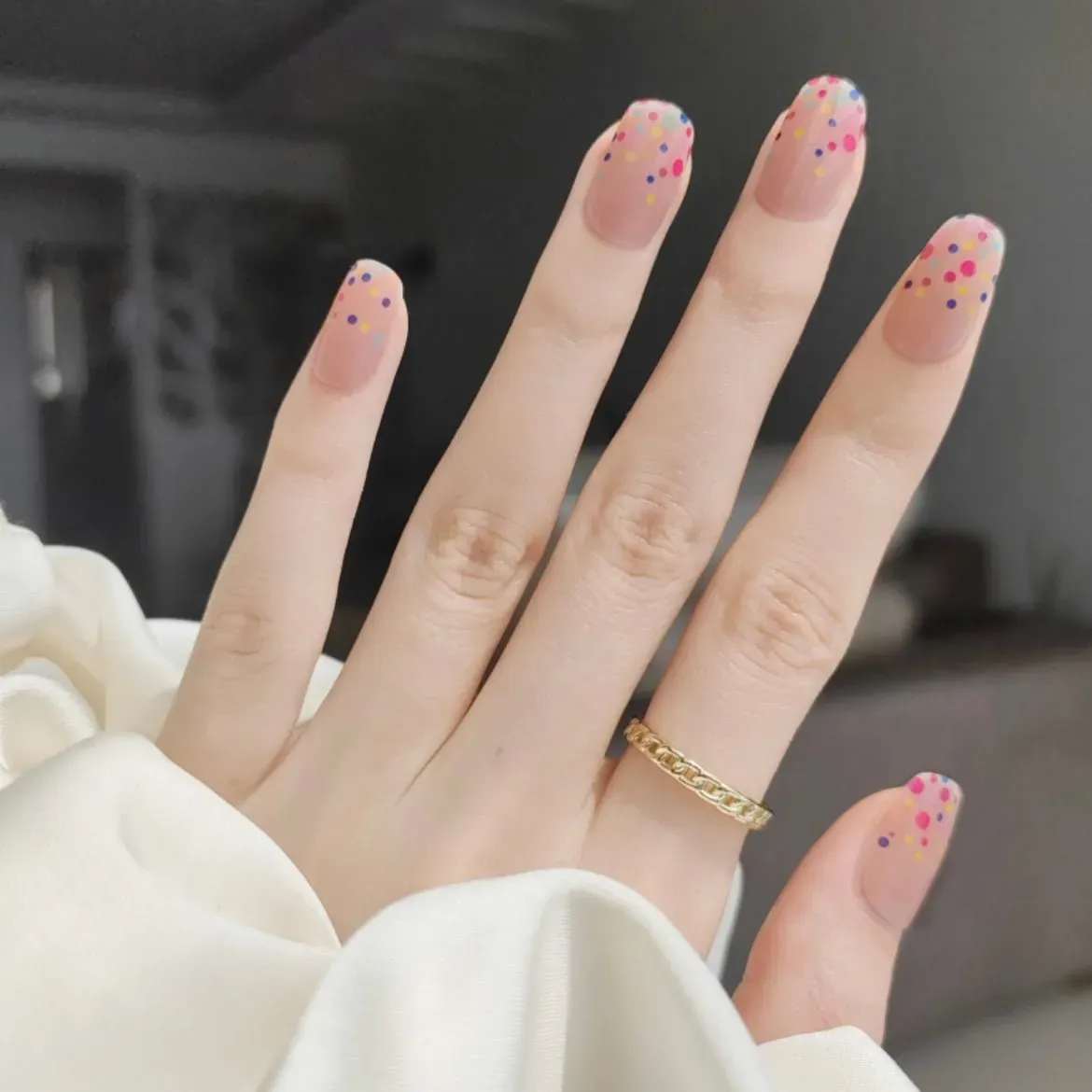 Polka Dots Semi-Cured Gel Nail Wraps featuring colorful dots, perfect for creating vibrant and playful nail art.