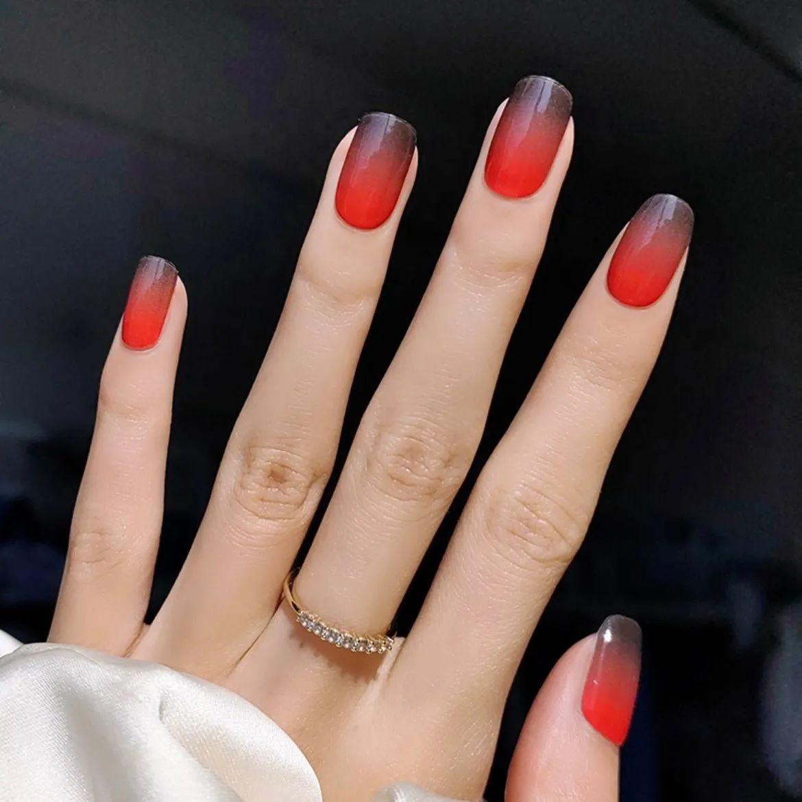 Red and Black Gradient Gel Nail Wraps showcasing a bold and elegant ombre manicure.