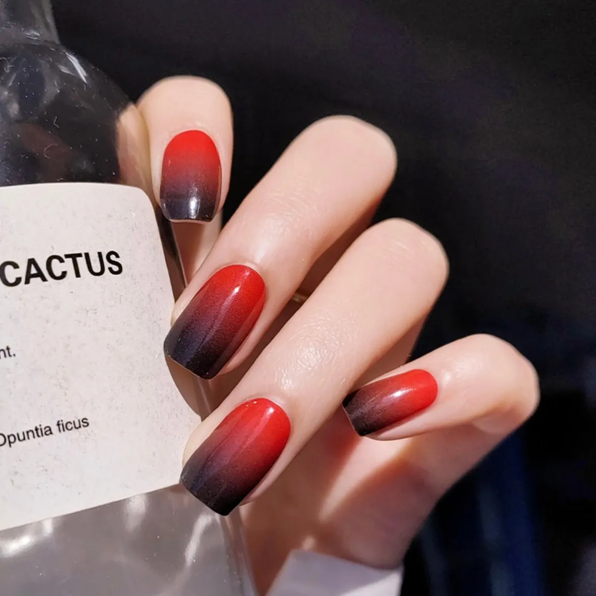 Red and Black Gradient Gel Nail Wraps showcasing a bold and elegant ombre manicure.