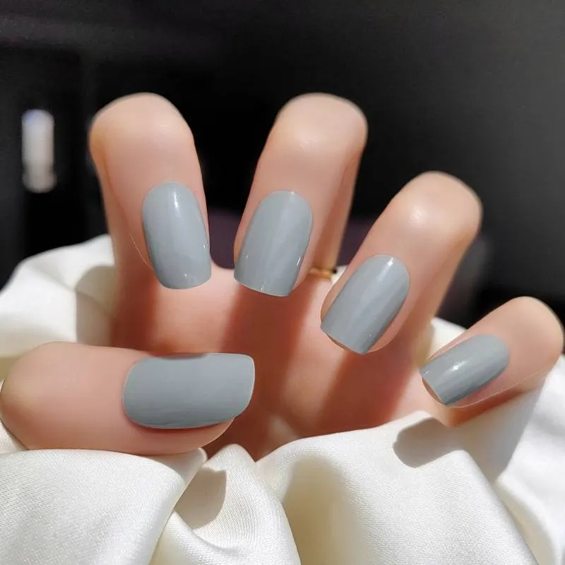 Steel Elegance Gel Nail Wraps in a chic grey shade for minimalist nail art.