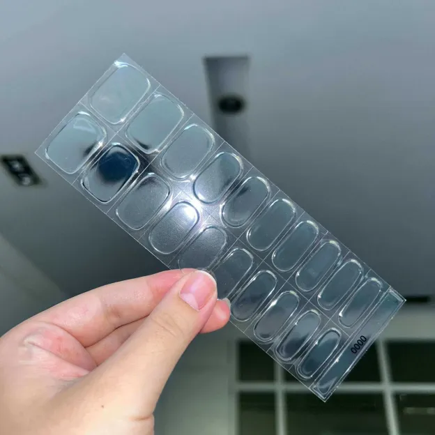 Transparent Gel Nail Wraps with a glossy finish, perfect for minimalist nail styles and natural shine.