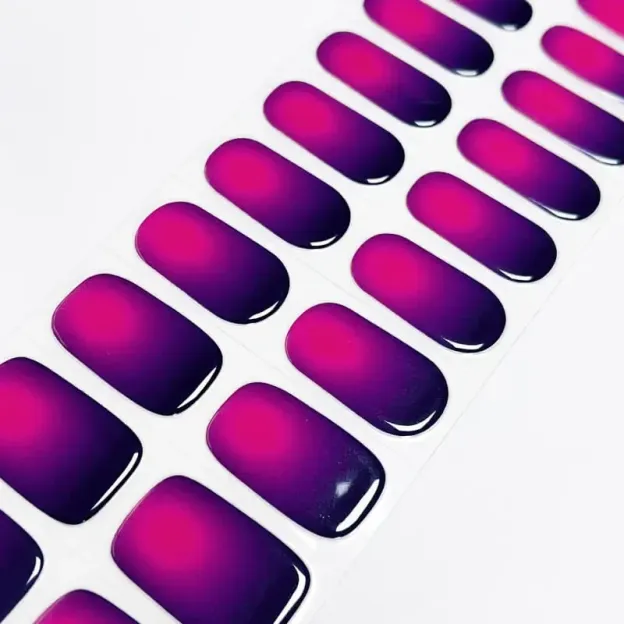 Twilight Glam Gel Nail Wraps showcasing a purple-to-pink gradient, perfect for glamorous and stylish manicures.