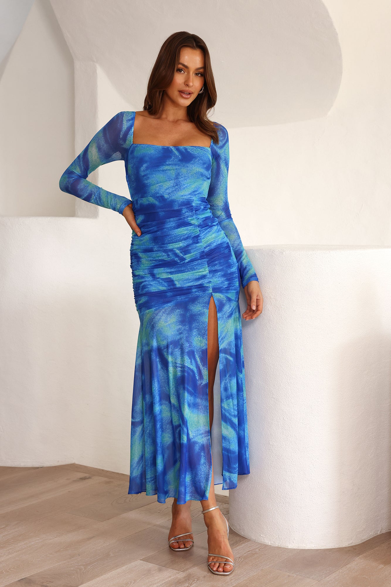 Technicolour Long Sleeve Maxi Dress Blue
