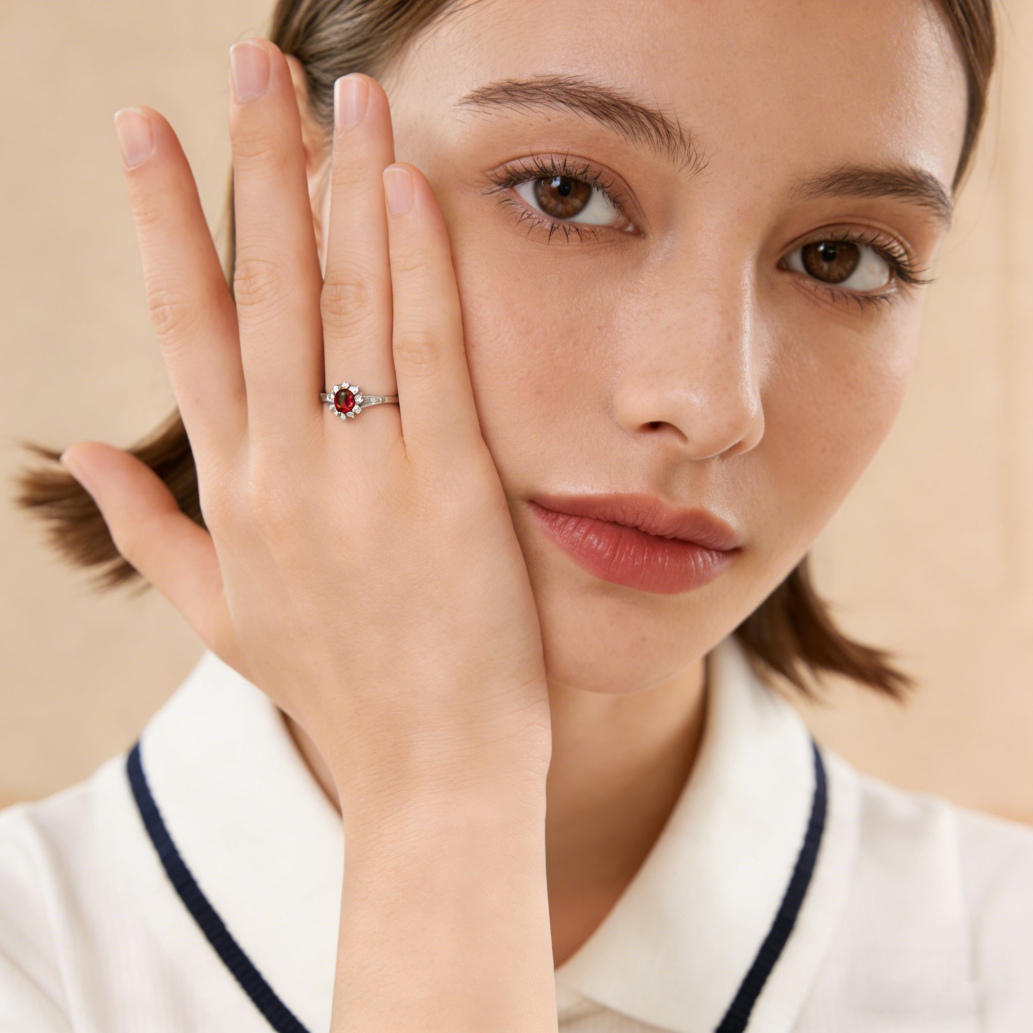  18K Yellow Gold Garnet Zircon Women's Ring