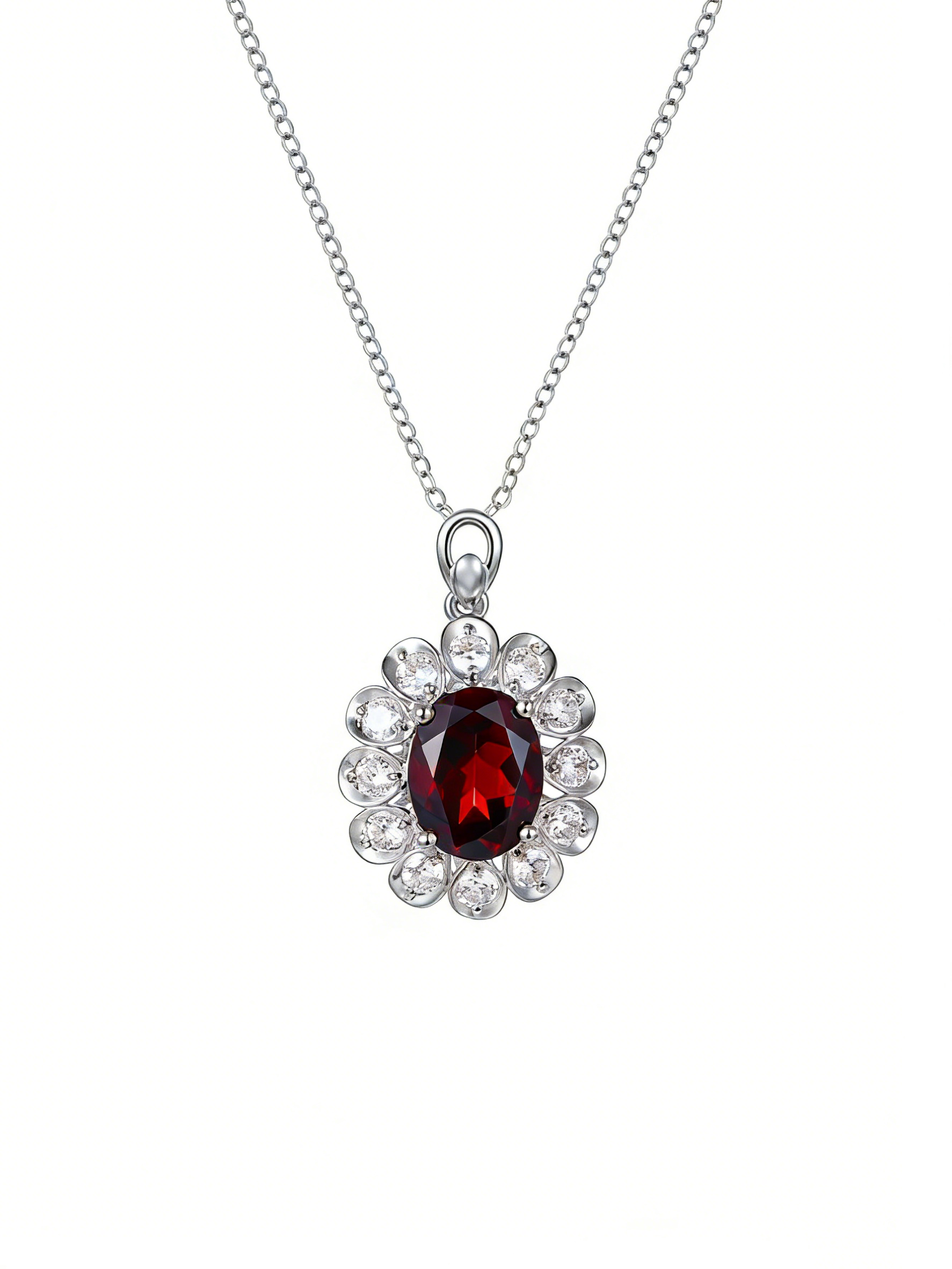 18K Yellow Gold Garnet Zircon Pendant Necklace