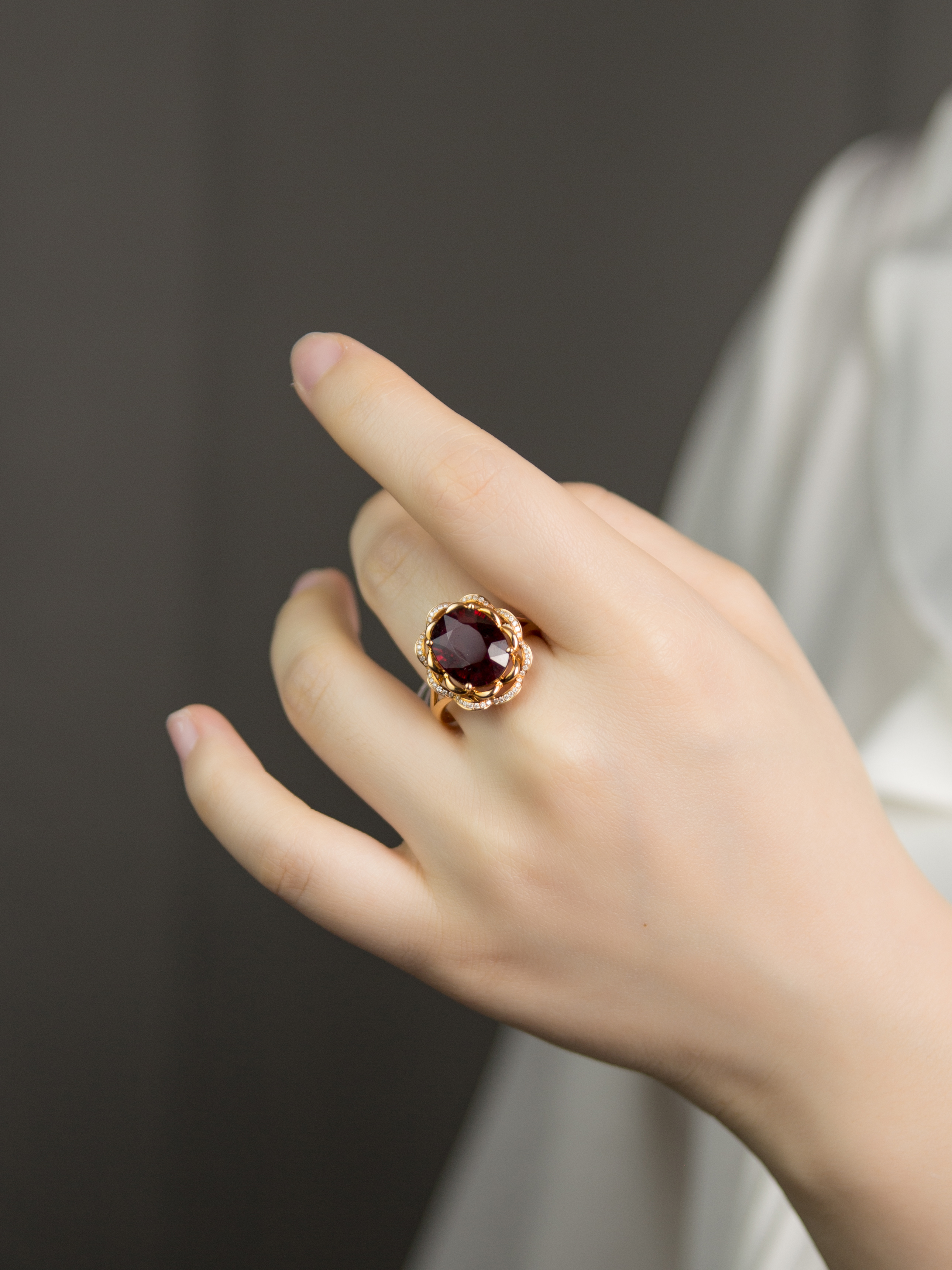 18K Rose Gold Red Tourmaline Diamond Ring