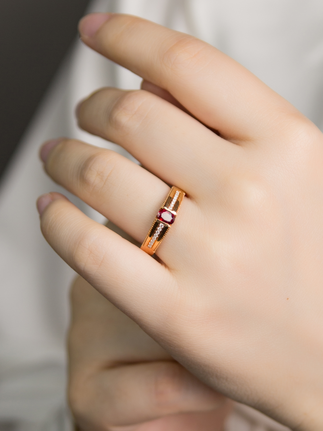 18K Rose Gold Ruby Diamond Couple Rings "Love at First Sight" Series-C2105074059