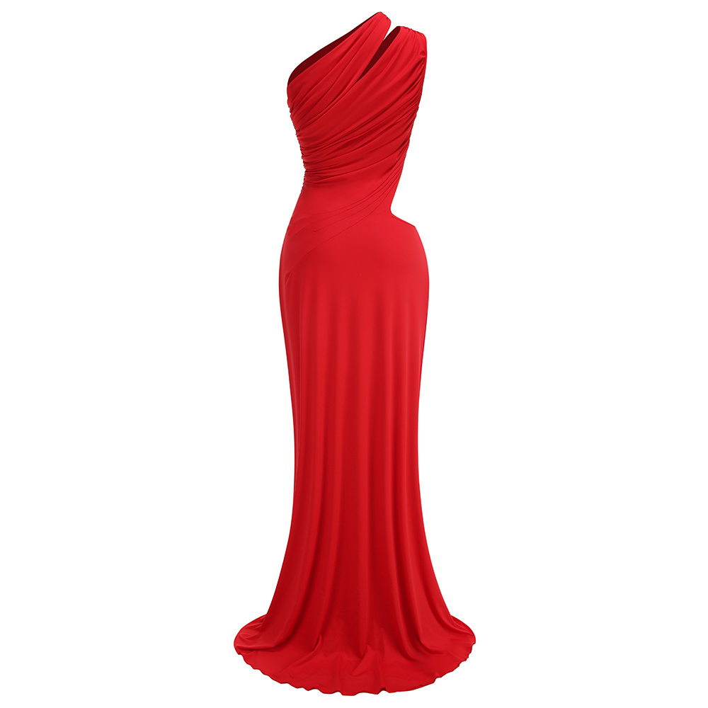 Crimson One-Shoulder Cut-Out Gown