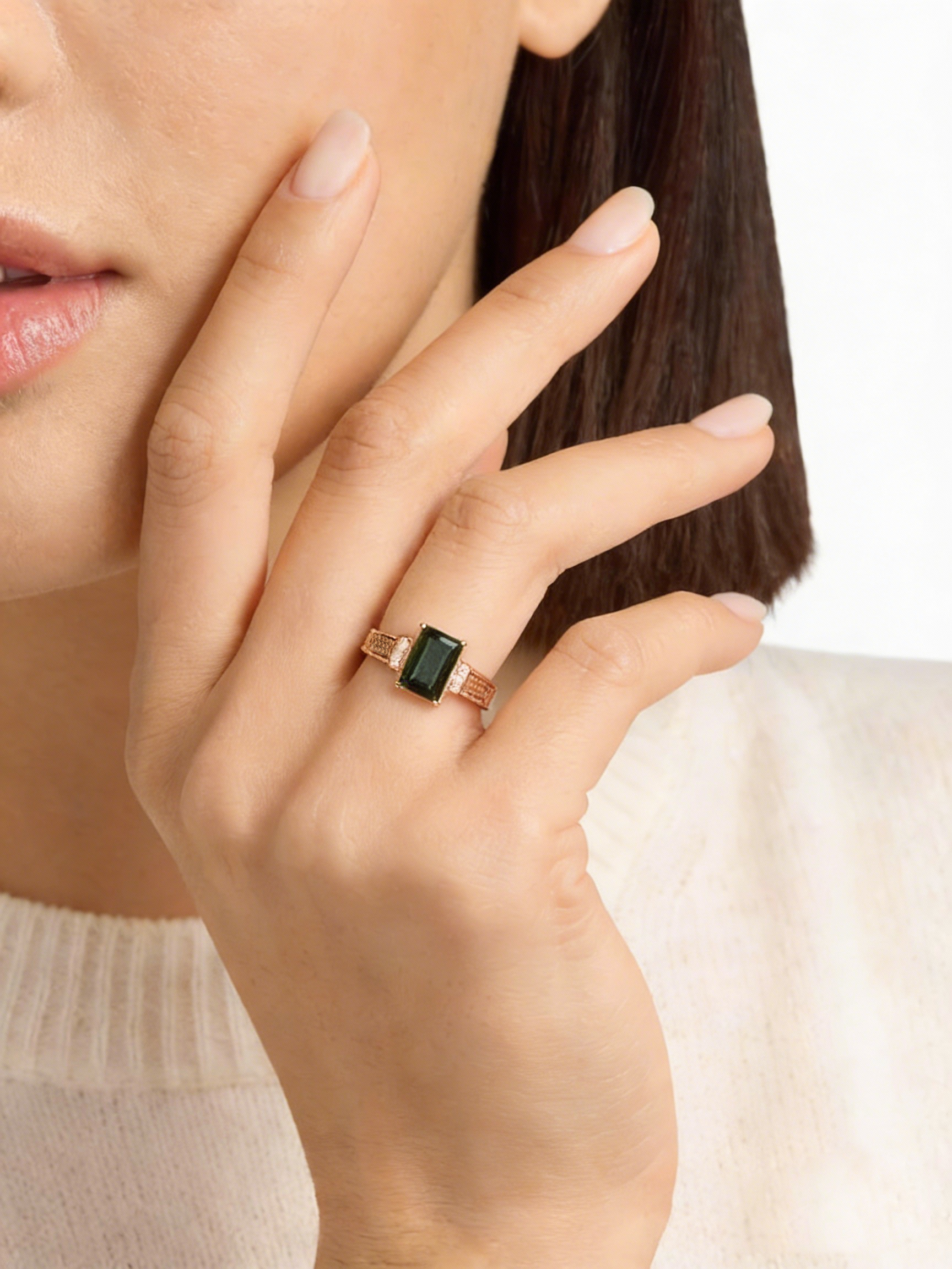 18K Rose Gold Romantic Couple's Ring for Men, Xi Xiang Yu Series, with Tourmaline and Diamond Inlay