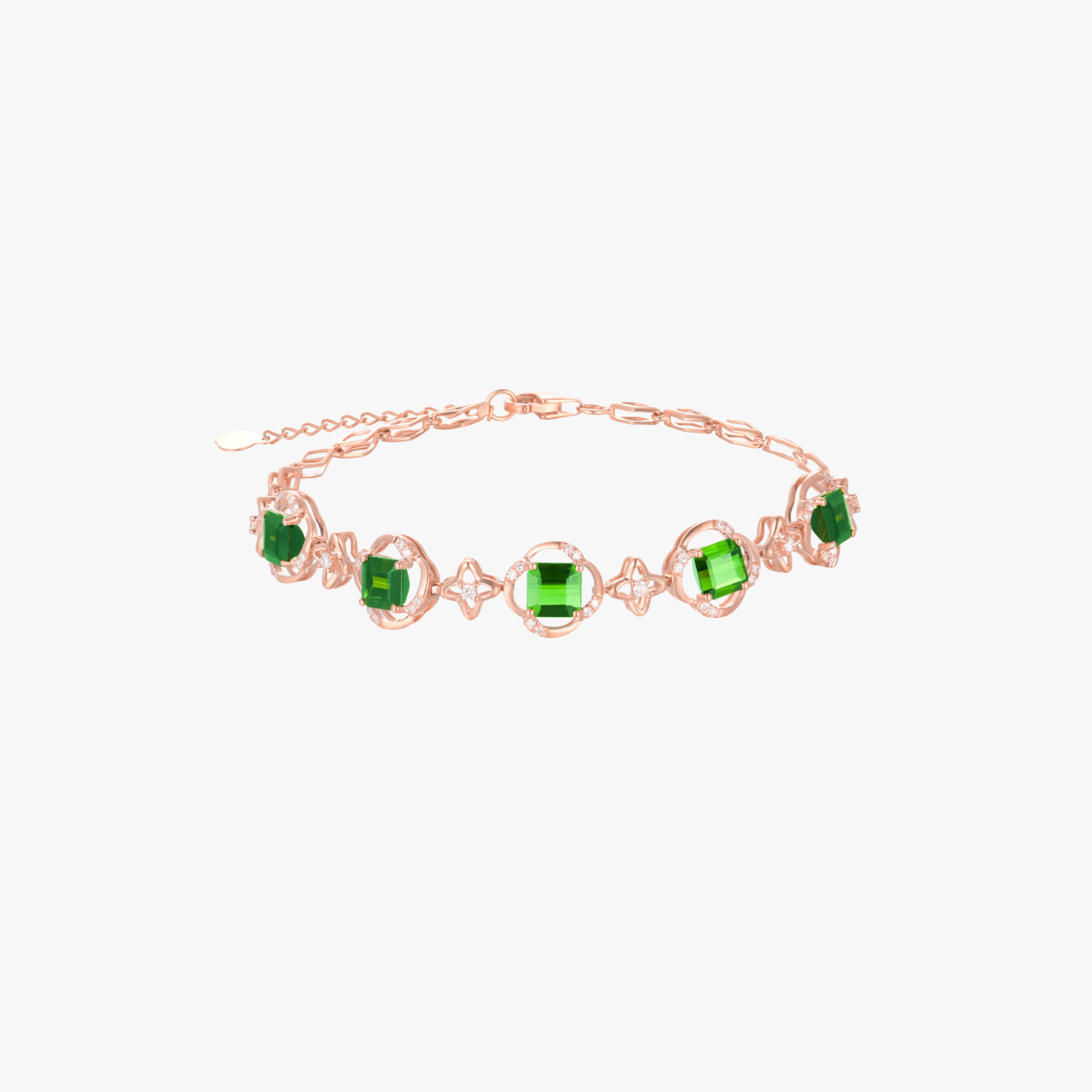 18K Rose Gold Green Tourmaline Diamond Bracelet 