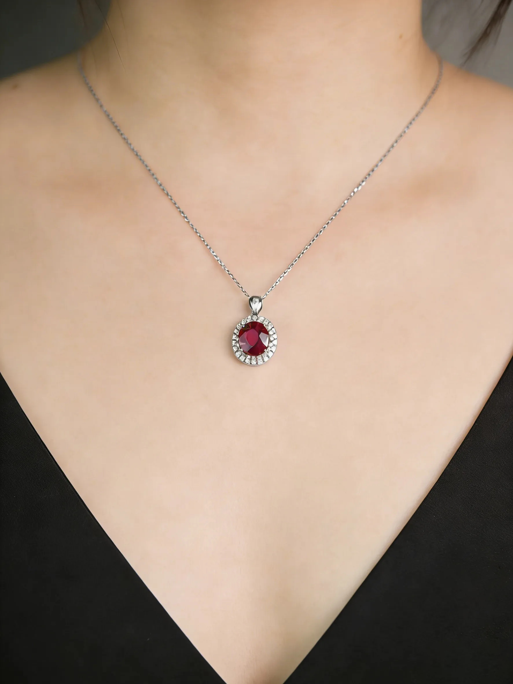 18K Rose Gold Red Tourmaline Diamond Pendant Necklace