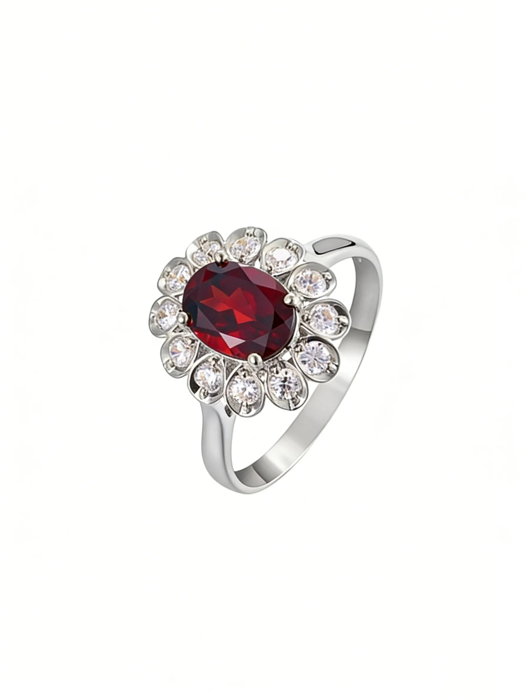 18K Yellow Gold Garnet and Zircon Women's Ring DSTJ112