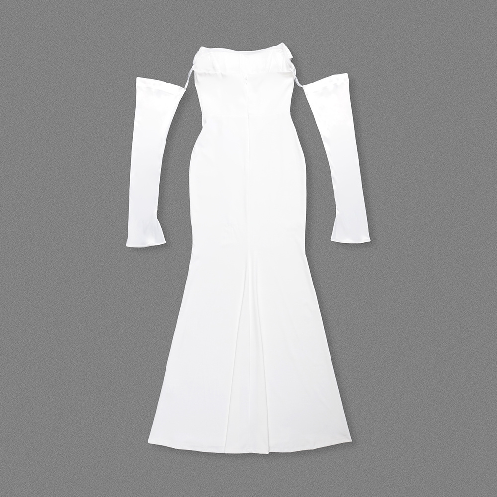 Ivory Satin Off-Shoulder Mermaid Wedding Gown