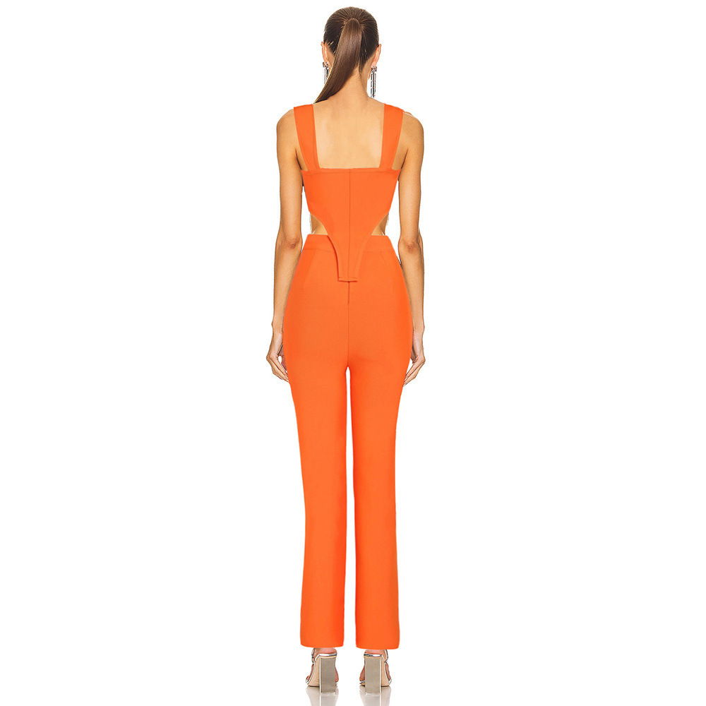 Luxury Orange Corset-Style Cutout Wide-Leg Jumpsuit