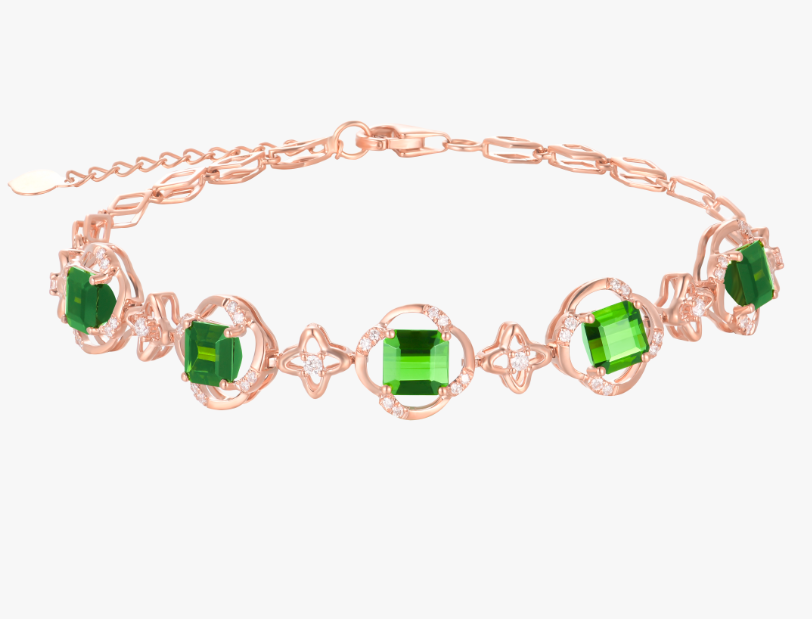 18K Rose Gold Green Tourmaline Diamond Bracelet 