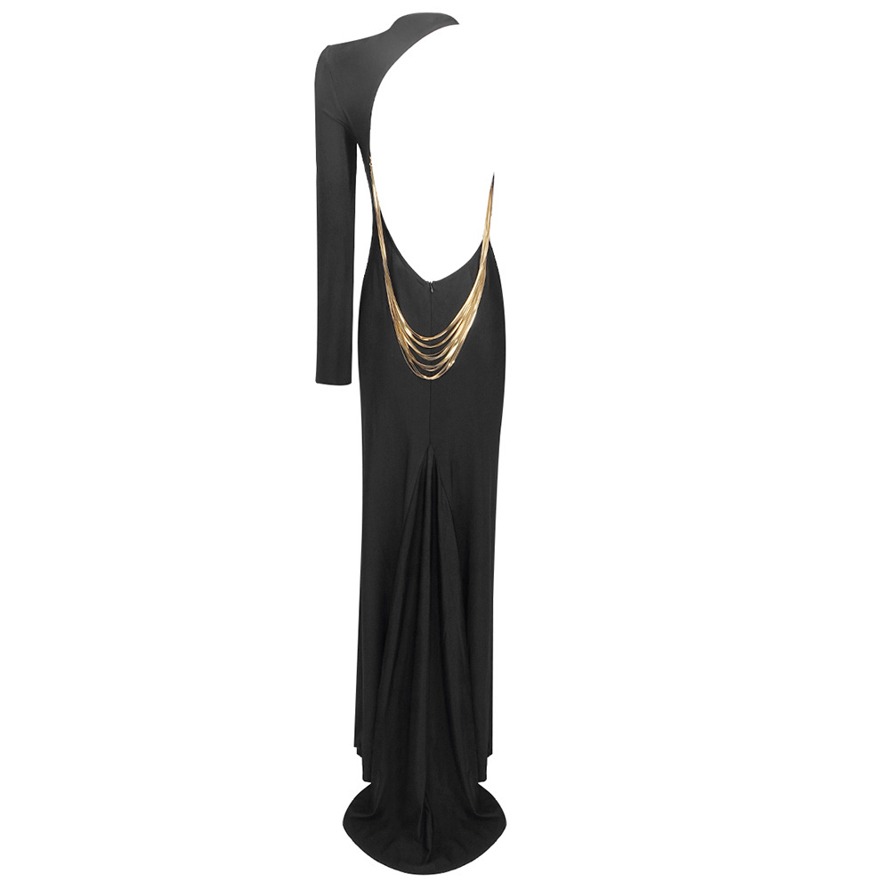 Black One-Shoulder Midi Gown