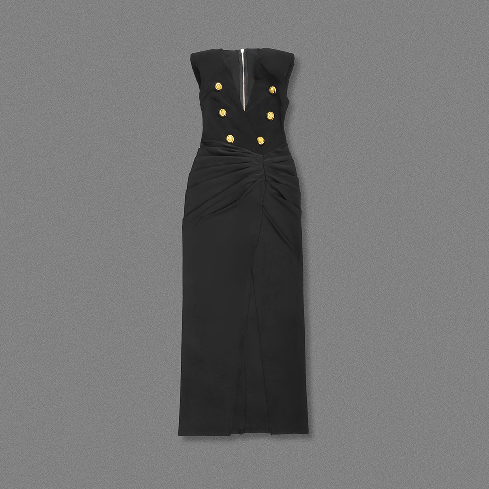 Black Double-Breasted Gold Button Gown
