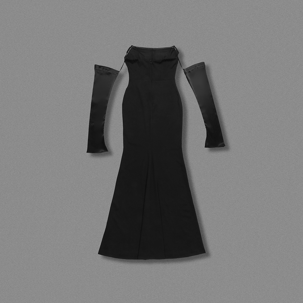 Ivory Satin Off-Shoulder Mermaid Wedding Gown