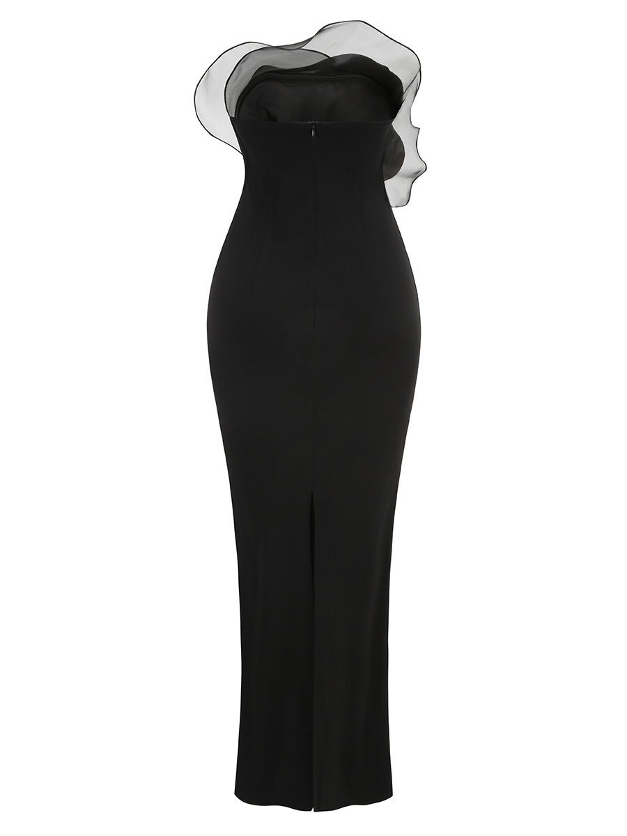 Black Off-Shoulder Ruffle Mermaid Gown