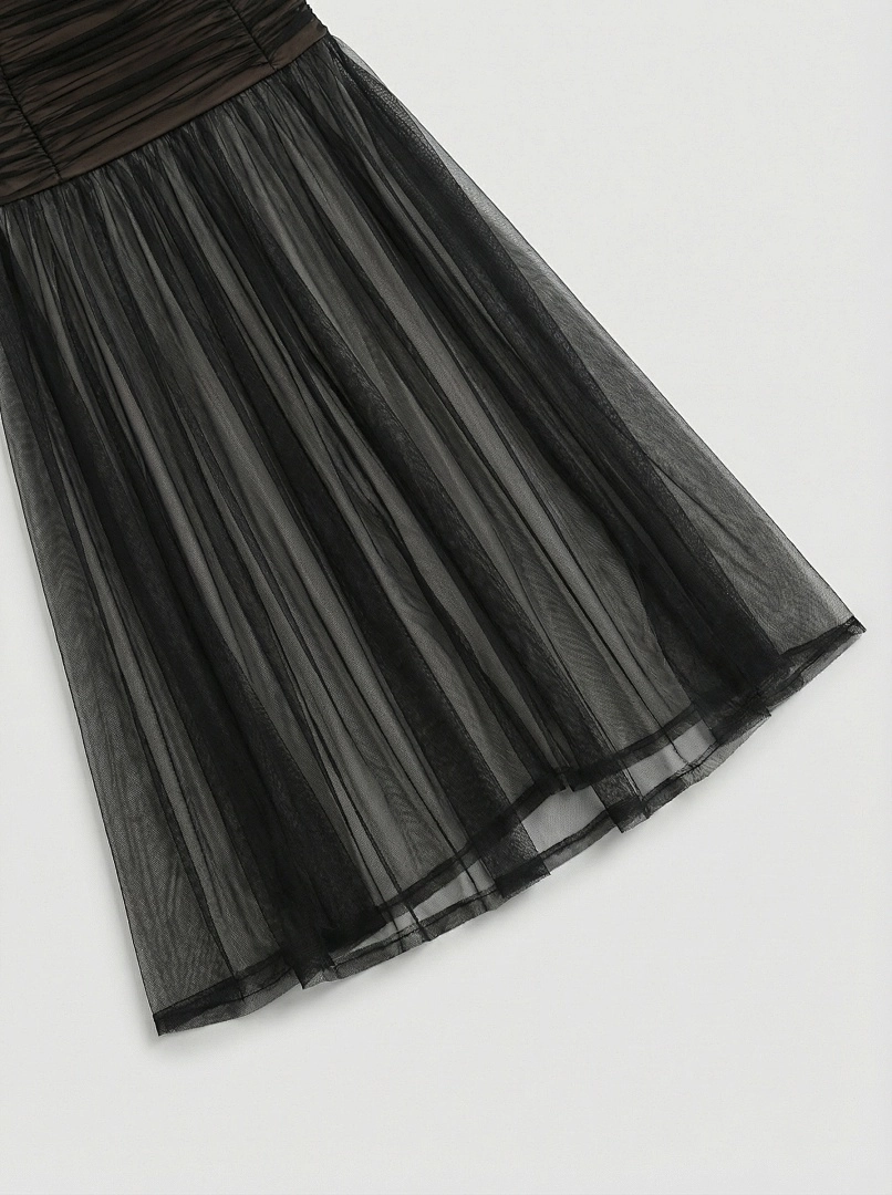 Black Crystal-Embellished A-Line Evening Gown