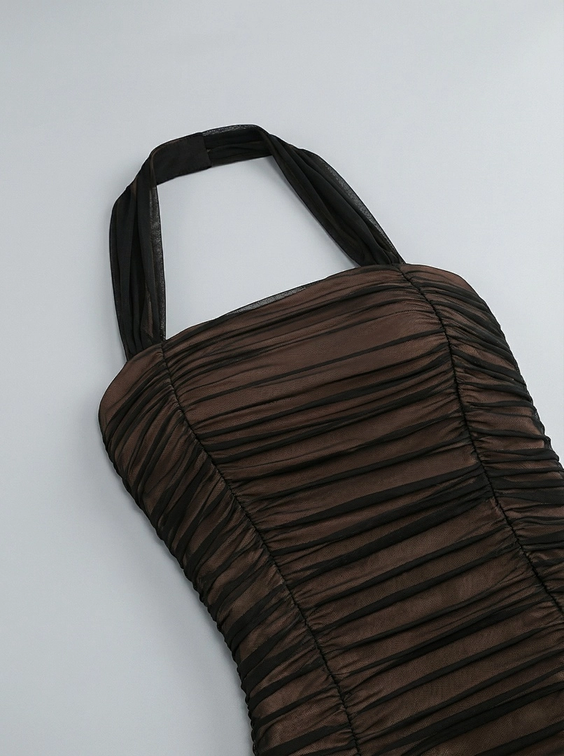 Black Crystal-Embellished A-Line Evening Gown