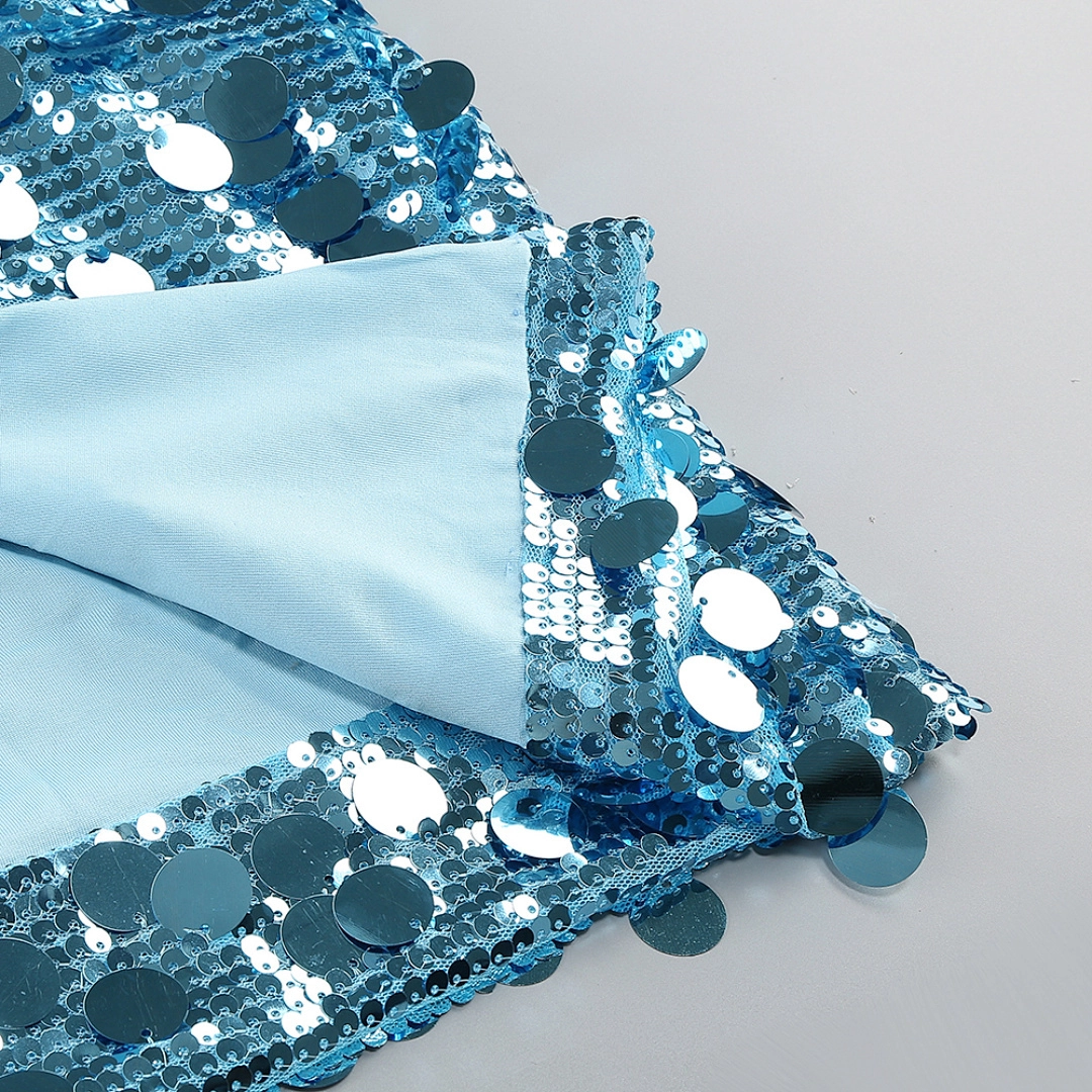 Champagne Sequin Mermaid Evening Gown with Crystals