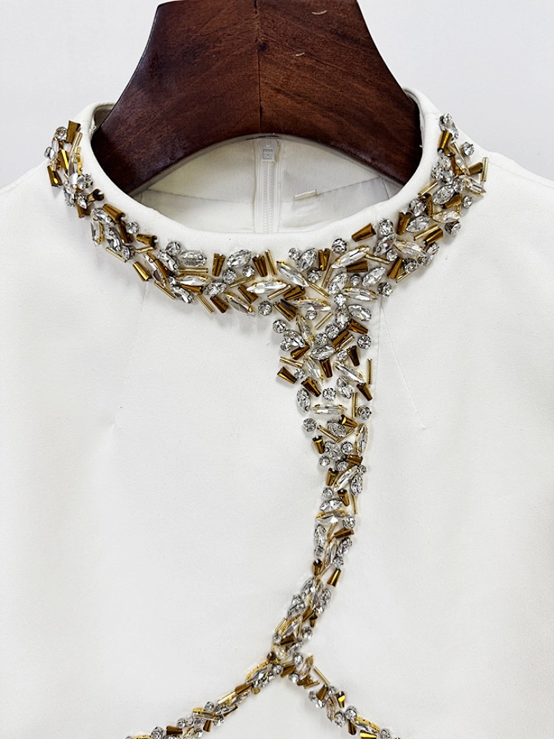 Navy Blue Satin Evening Gown with Crystal Embellishments & Sweetheart Neckline