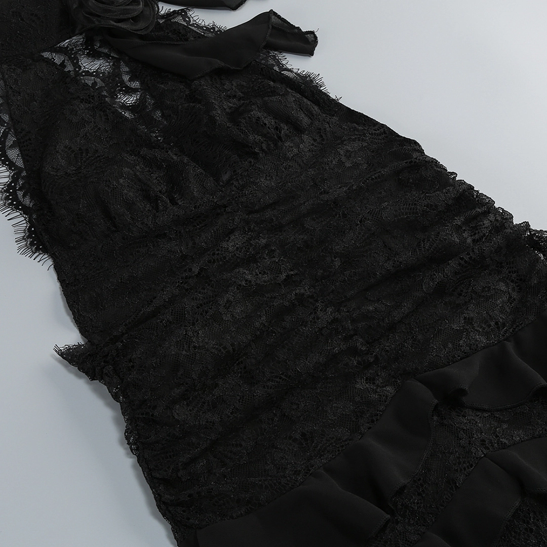 Black Satin A-line Evening Gown with Sweetheart Neckline & Crystals