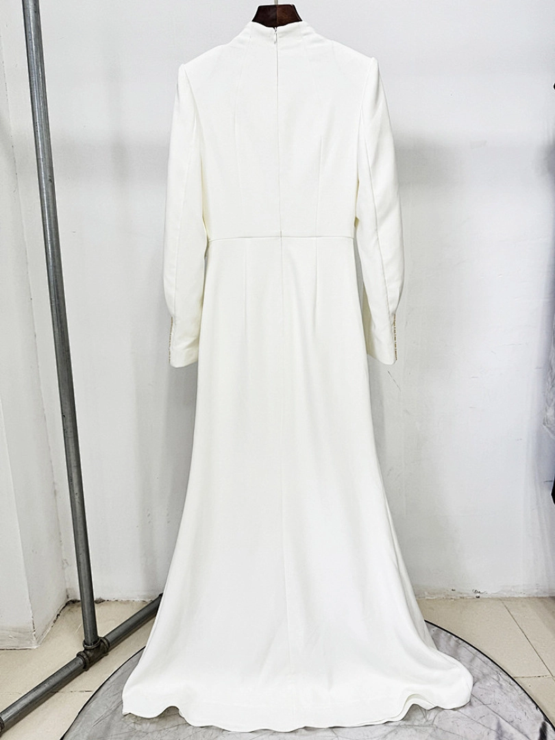 Navy Blue Satin Evening Gown with Crystal Embellishments & Sweetheart Neckline