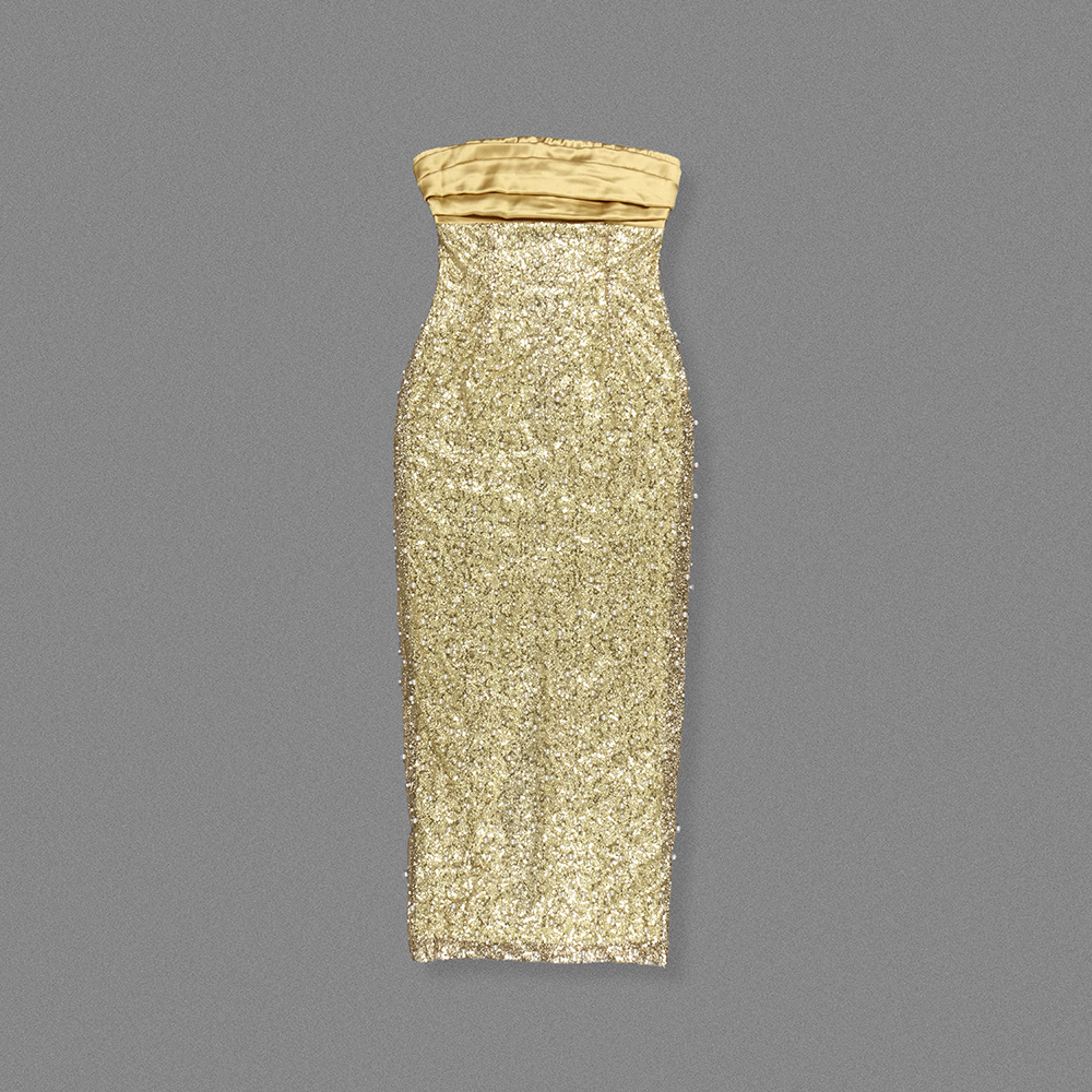 Glam Gold Sequin Strapless Gown: Slit Maxi Dress for Red Carpet & Gala