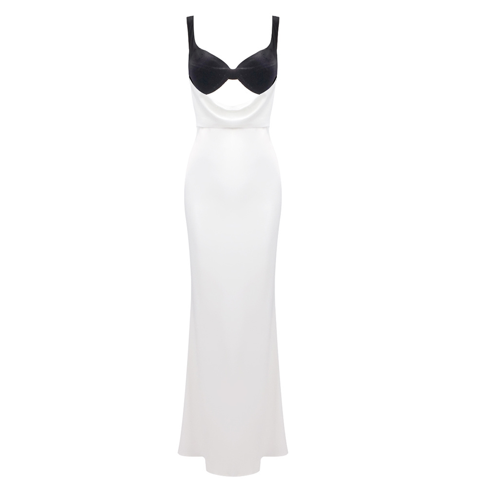 Black & White Contrast Satin Mermaid Gown