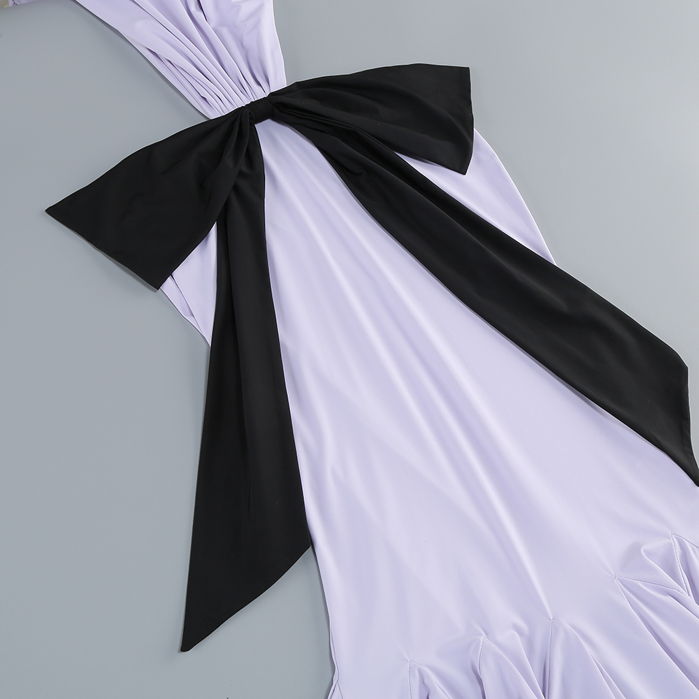 Lavender Halter Cutout Bow-Embellished Mermaid Gown