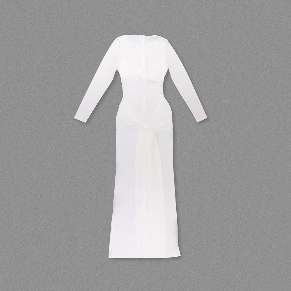 Long-Sleeve Ruched Bow Gown
