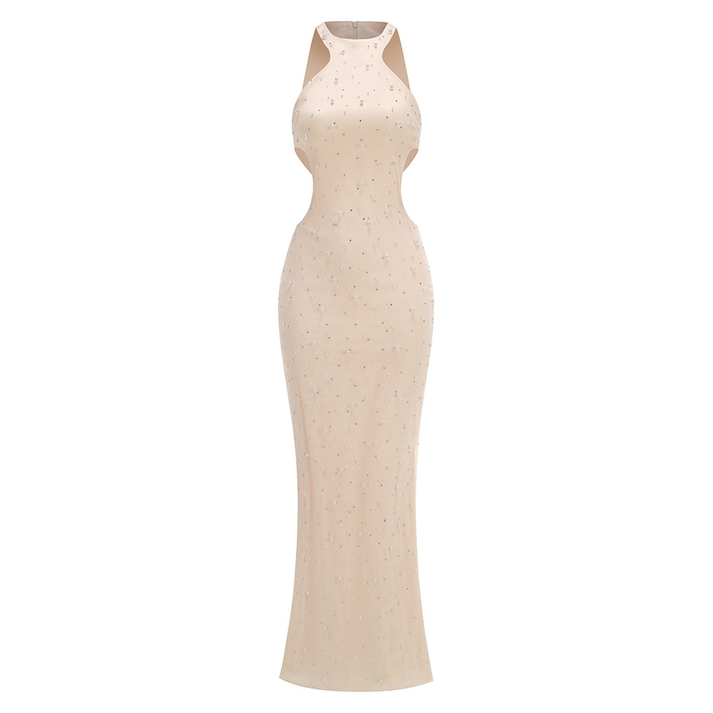 Ivory Halter Neck Pearl-Embellished Mermaid Gown