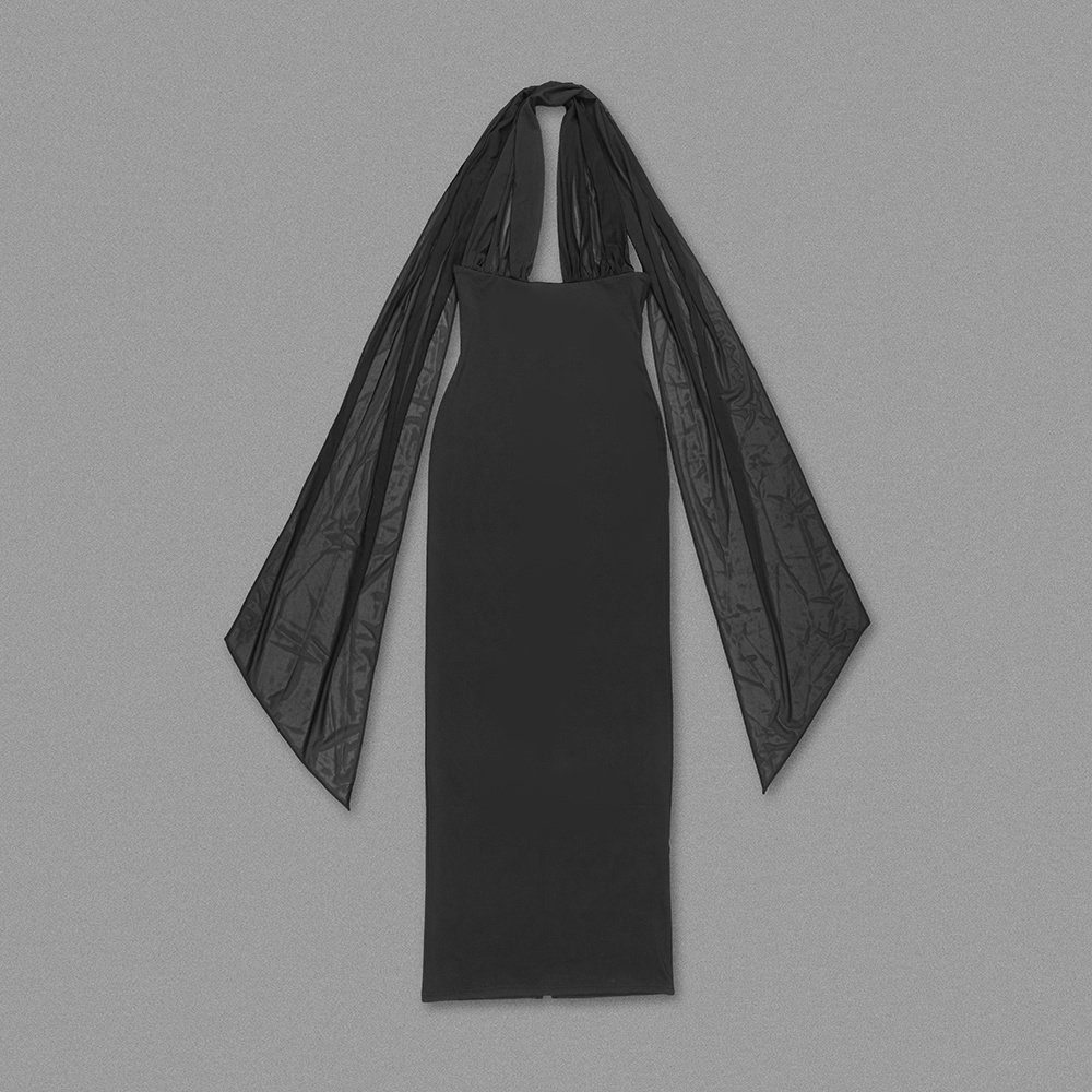 Halter Sheer-Overlay Gown