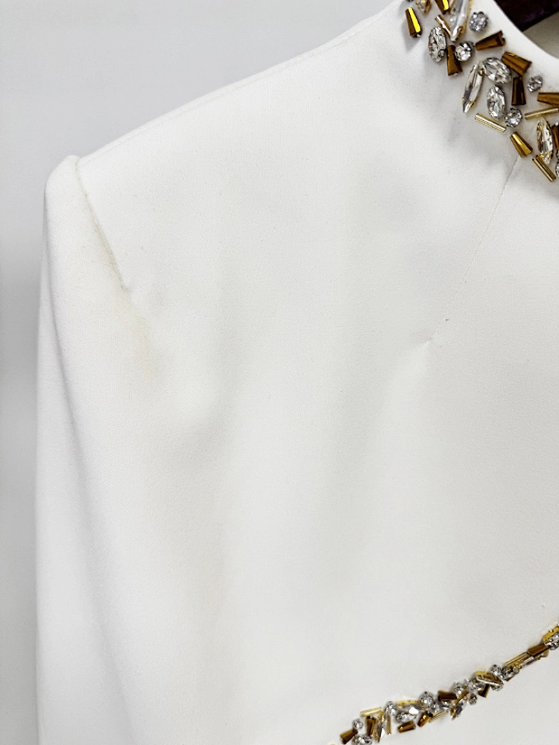 Navy Blue Satin Evening Gown with Crystal Embellishments & Sweetheart Neckline