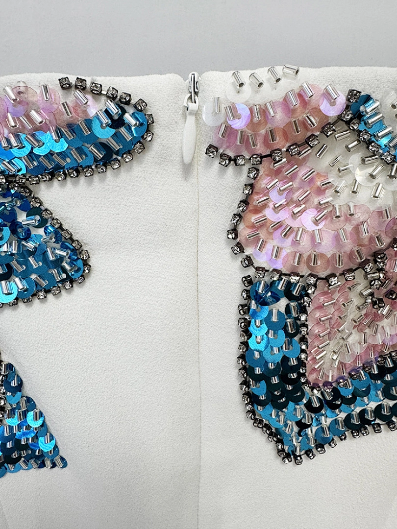 Navy Blue Satin Mermaid Evening Gown with Beaded Detailing