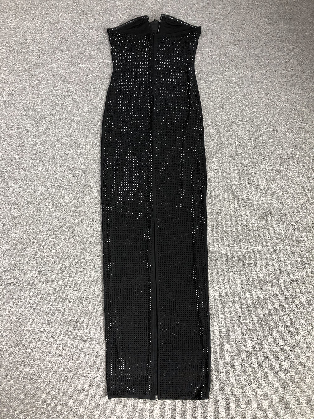 Black Strapless All-Over Rhinestone Gown