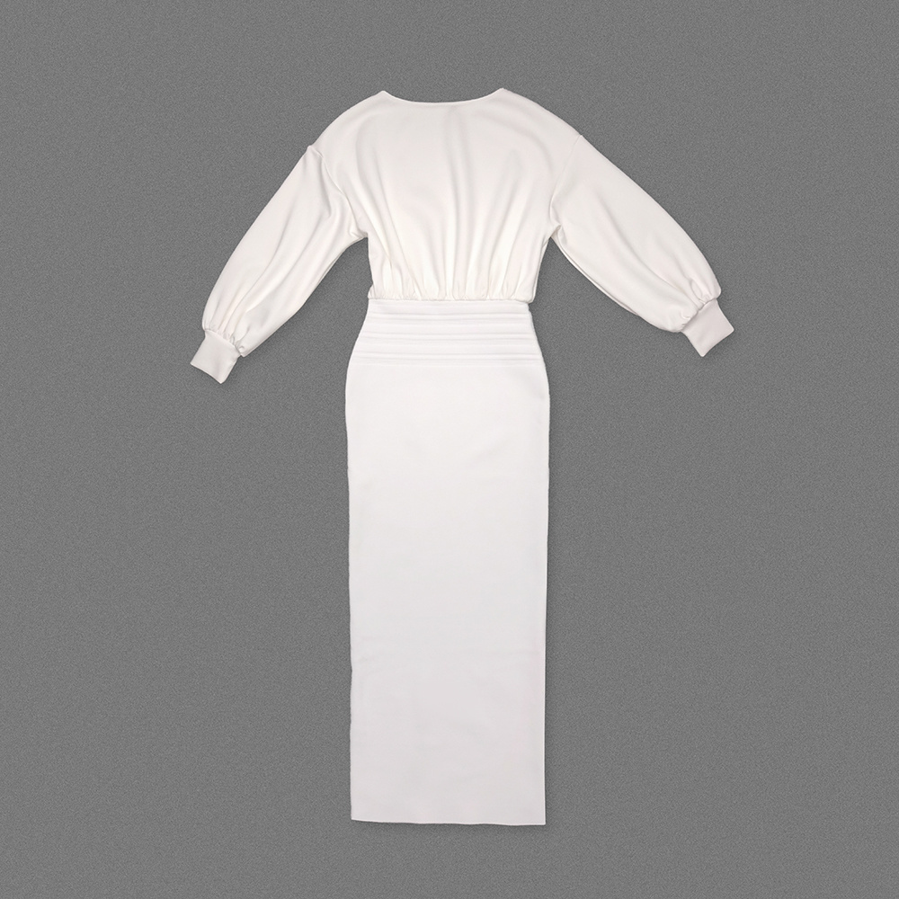 Ivory Dolman-Sleeve Blouson Waist Maxi Dress