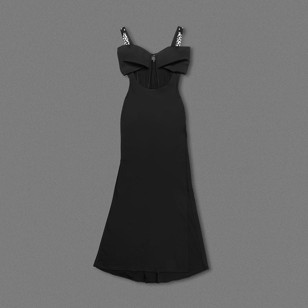 Black Cutout Bow-Accent Gown