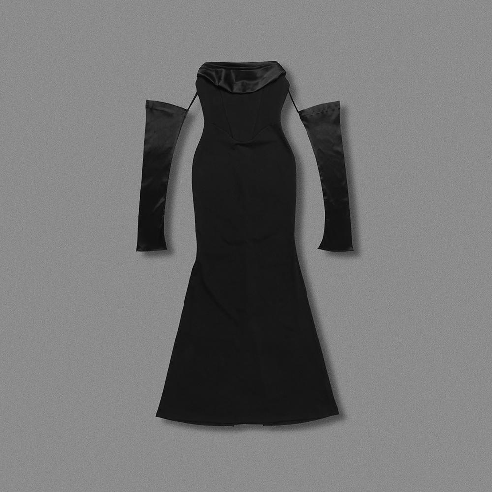 Ivory Satin Off-Shoulder Mermaid Wedding Gown