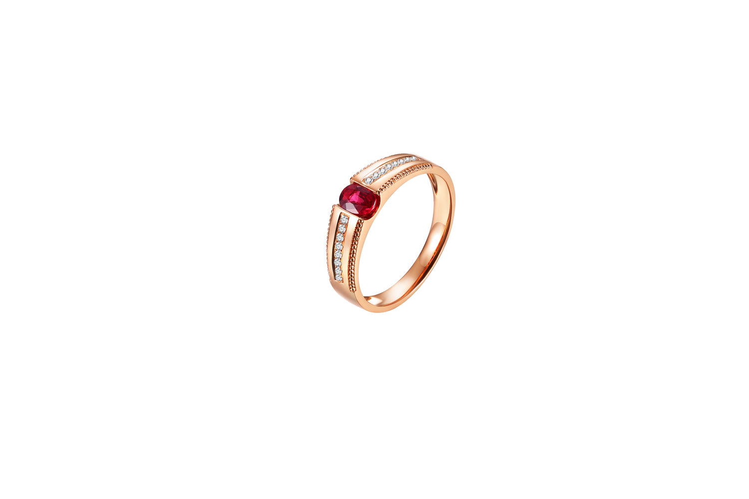 18K Rose Gold Ruby Diamond Couple Rings "Love at First Sight" Series-C2105074059