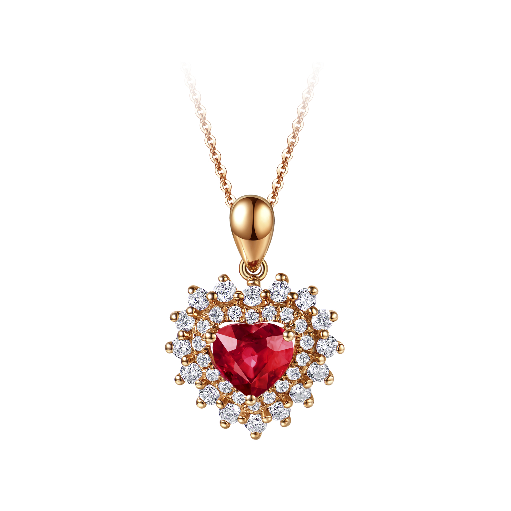18K Rose Gold Red Tourmaline Diamond Pendant Necklace 